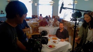 filming interview with scientist for food documentary in Madrid