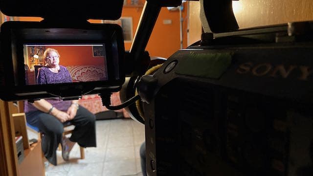camera-crew shoots interviews in Spain