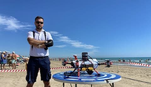 Drone pilot on a beach in Spain for TV-Documentary production