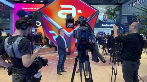 Multi-camera-crew filming interview at MWC in Barcelona