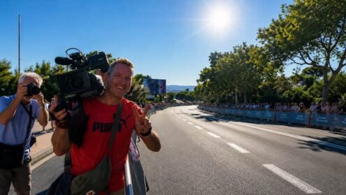 Cameraman at the Grand Depart Tour de France Race track in Barcelona 2026