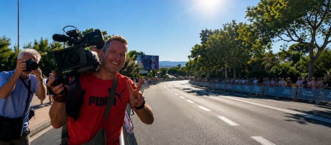Cameraman at the Grand Depart Tour de France Race track in Barcelona 2026