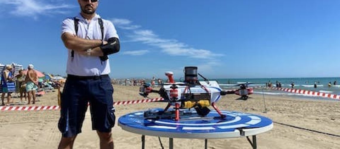 Drone pilot on a beach in Spain for TV-Documentary production