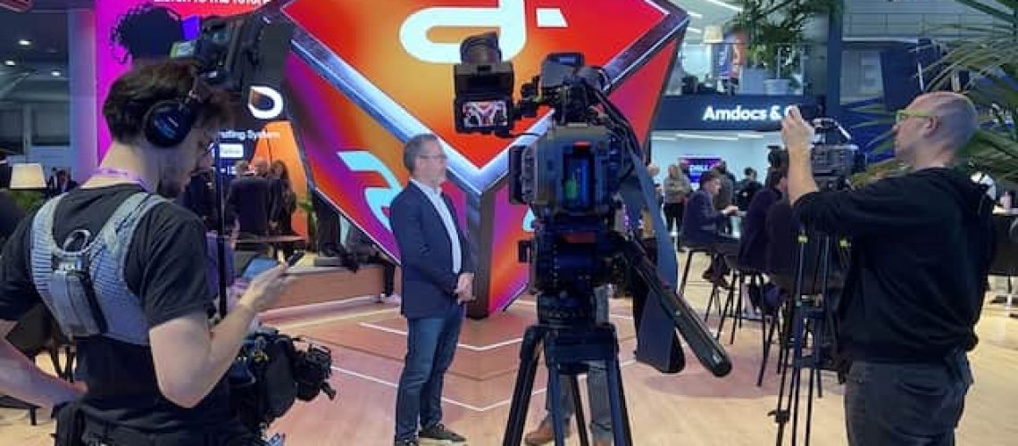 Multi-camera-crew filming interview at MWC in Barcelona
